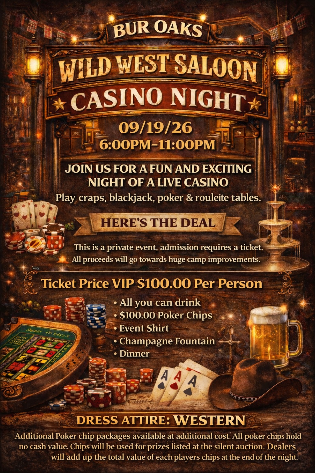 Wild West Saloon Casino Night flyer